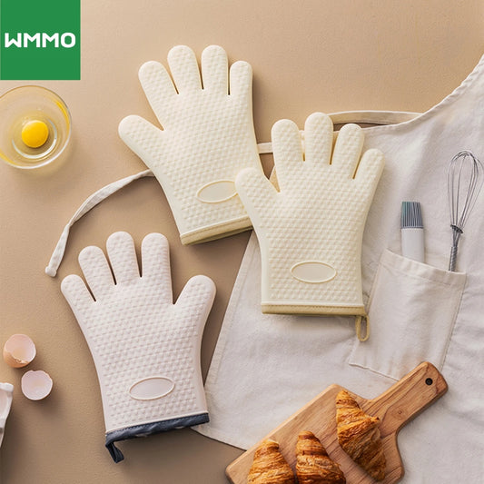 Guantes WMMO para horno antiescaldaduras, aislamiento de silicona grueso, antideslizantes, resistentes a altas temperaturas, guantes para hornear y horno de cocina